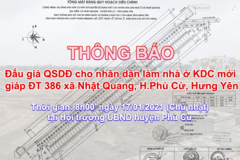  Đấu giá QSD 04 suất đất ngày 17/01/2021 tại xã Nhật Quang, Phù Cừ, tỉnh Hưng Yên