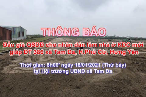  Đấu giá QSD 80 suất đất ngày 16/01/2021 tại xã Tam Đa, Phù Cừ, tỉnh Hưng Yên