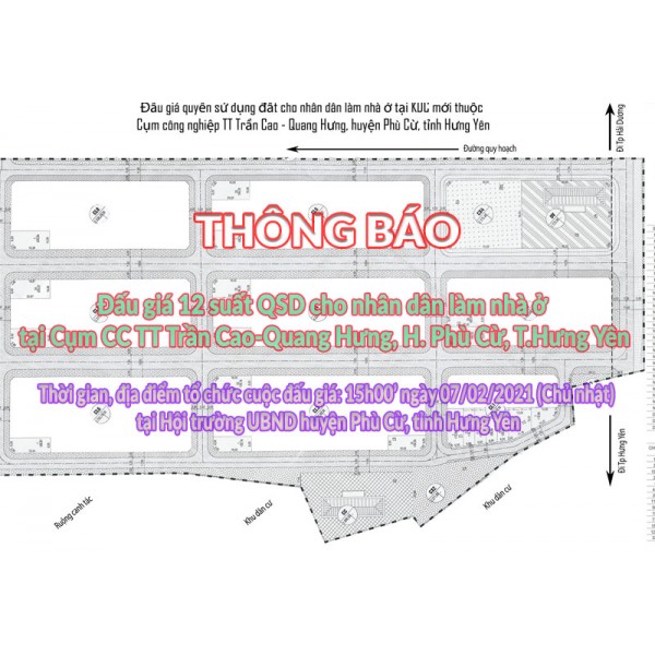  Đấu giá QSD 12 suất đất ngày 07/02/2021 tại UBND huyện Phù Cừ, tỉnh Hưng Yên