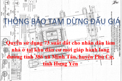 Tạm dừng Đấu giá QSD 73 suất đất xã Minh Tân 07h30 ngày 11/09/2022 tại UBND xã Minh Tân huyện Phù Cừ, tỉnh Hưng Yên