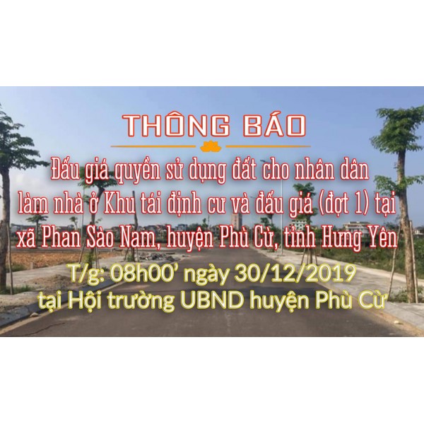 Thông báo Đấu giá tài sản ngày 30 tháng 12 khu tái định cư xã Phan Sào Nam